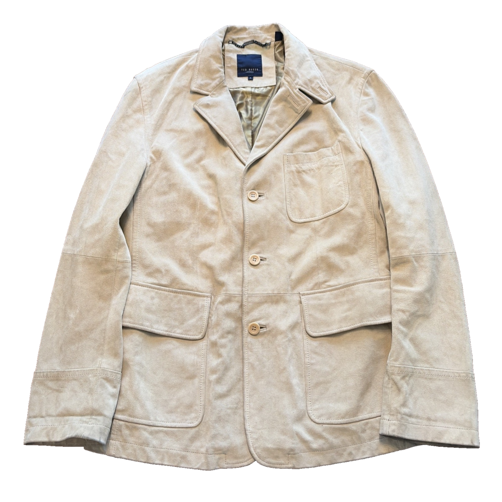 Ted Baker London Leather Blazer Jacket Tan Mens 4 Lined Classy Rare Preowned